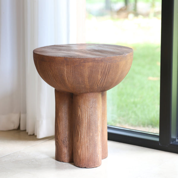 English Elm Christopher Knight Home® - Iris Weatherproof Wood-Grain Round MGO Side Table, Brown — Fireproof, Recyclable, Mid-Century Accent N775P300880B