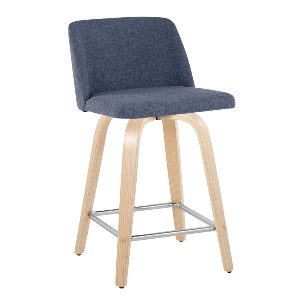 English Elm Toriano 24" Contemporary Swivel Counter Stools - Set Of 2 In Blue Fabric & Natural Wood Finish B202S00105-GIGA