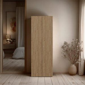 English Elm FM Tolleson 3-Door Tall Wardrobe Cabinet with Full-Length Rod, 4 Shelves, Scratch-Resistant Finish Natural 71.26 L x 20.08 W x 5.12 H B128P361087