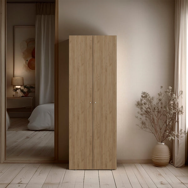 English Elm FM Tolleson 3-Door Tall Wardrobe Cabinet with Full-Length Rod, 4 Shelves, Scratch-Resistant Finish Natural 71.26 L x 20.08 W x 5.12 H B128P361087