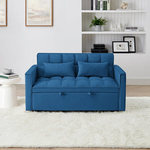 English Elm 54.33 Versatile foldable velvet sofa bed with tufted back, adjustable 3-position recline and durable wood frame Antique Blue W2353P252433
