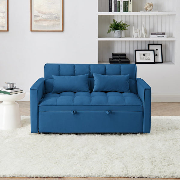 English Elm 54.33 Versatile foldable velvet sofa bed with tufted back, adjustable 3-position recline and durable wood frame Antique Blue W2353P252433
