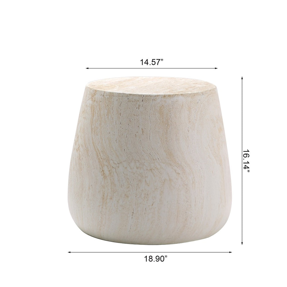 English Elm Light Travertine Finish Magnesium Oxide Round Side Table Sculptural Stone Look End W5351P456856