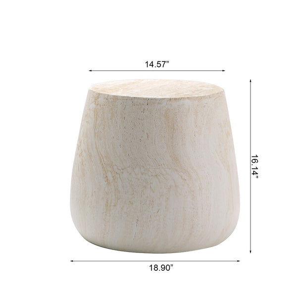 English Elm Light Travertine Finish Magnesium Oxide Round Side Table Sculptural Stone Look End W5351P456856