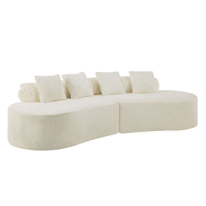 English Elm white plush curved multi-seater sofa with pillows — Nordic skin-friendly fabric, space-saving design W3612S00008