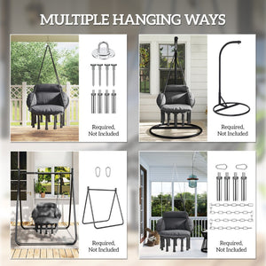 English Elm Hanging Hammock Swing Chair Boho Fringe Cushioned Seat for Patio or Indoor Use T3971P445668