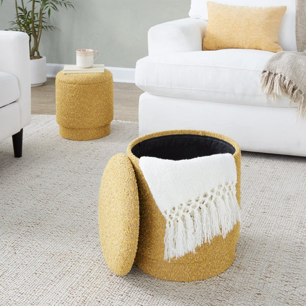 English Elm Ottoman Set Nesting Storage Cubes Upholstered in Rich Fabric for Modern Living Spaces Yellow B202P471504