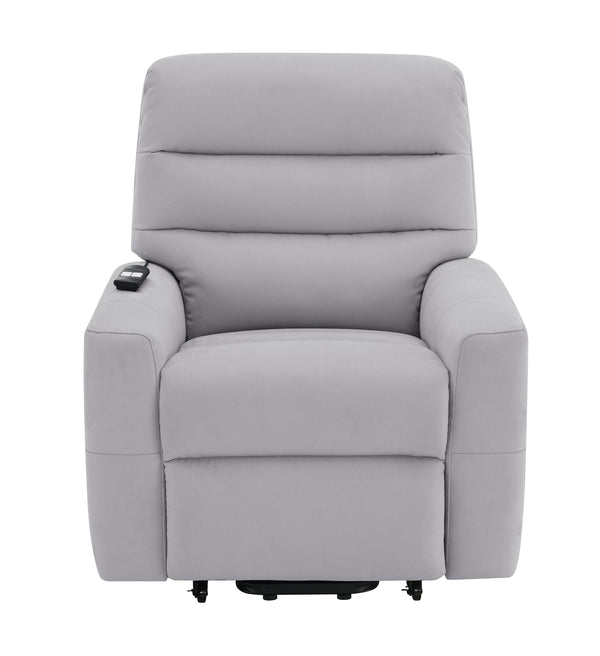 English Elm Freddie Gray Faux Leather Power Lift Recliner Gray with 2 Motors, 180° Lay-Flat, Remote Control B2726P404905