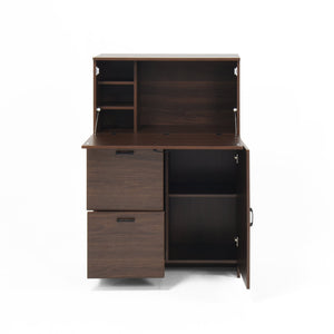 English Elm Desk Walnut Fold-Up Cabinet with Drawer & Shelves — Space-Saving Desk for Home Office Dorms, 31.5" W409P171382