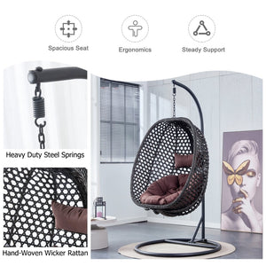 English Elm Egg Swing Chair Freestanding Woven Rattan Basket Seat with Cushion for Patio Bedroom W1512P494633