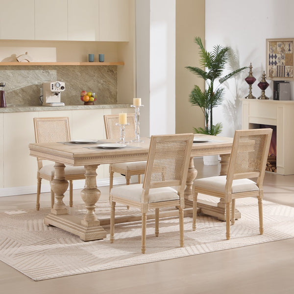 English Elm French Country Dining Chairs Set Of 2, Elegant Upholstered Rattan Back For Dining & Living Spaces W3426P324535