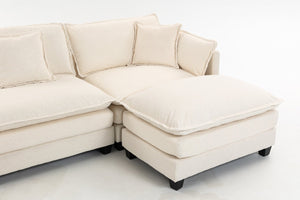 English Elm Modern Chenille Sectional Sofa with Ottoman Modular Layout for Spacious Living Rooms Antique White W2530S00017