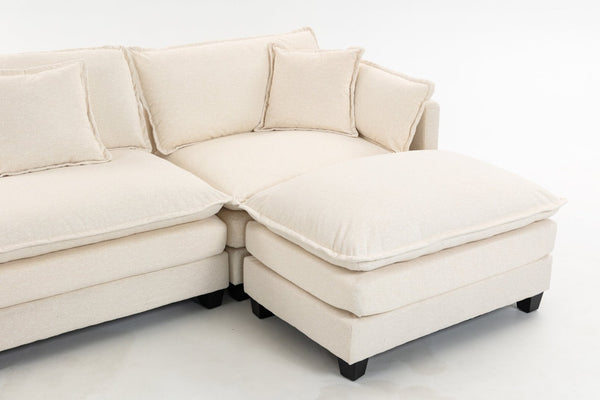 English Elm Modern Chenille Sectional Sofa with Ottoman Modular Layout for Spacious Living Rooms Antique White W2530S00017