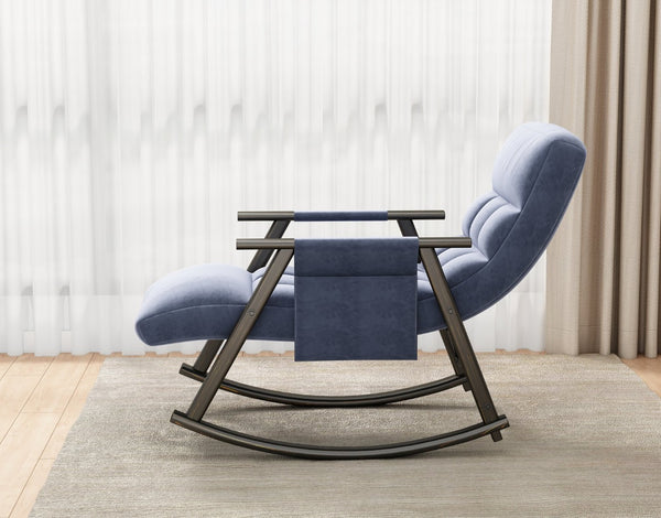 English Elm 42"l Folding Rocking Chair Iron Frame Cushioned High Back Adjustable Footrest Lounge W1669P163322