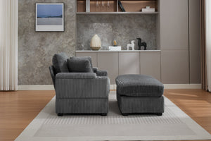 English Elm Corduroy Chaise Lounge Sofa With Storage, Movable Ottoman & Cupholders For Relaxation W2120S00004-GIGA