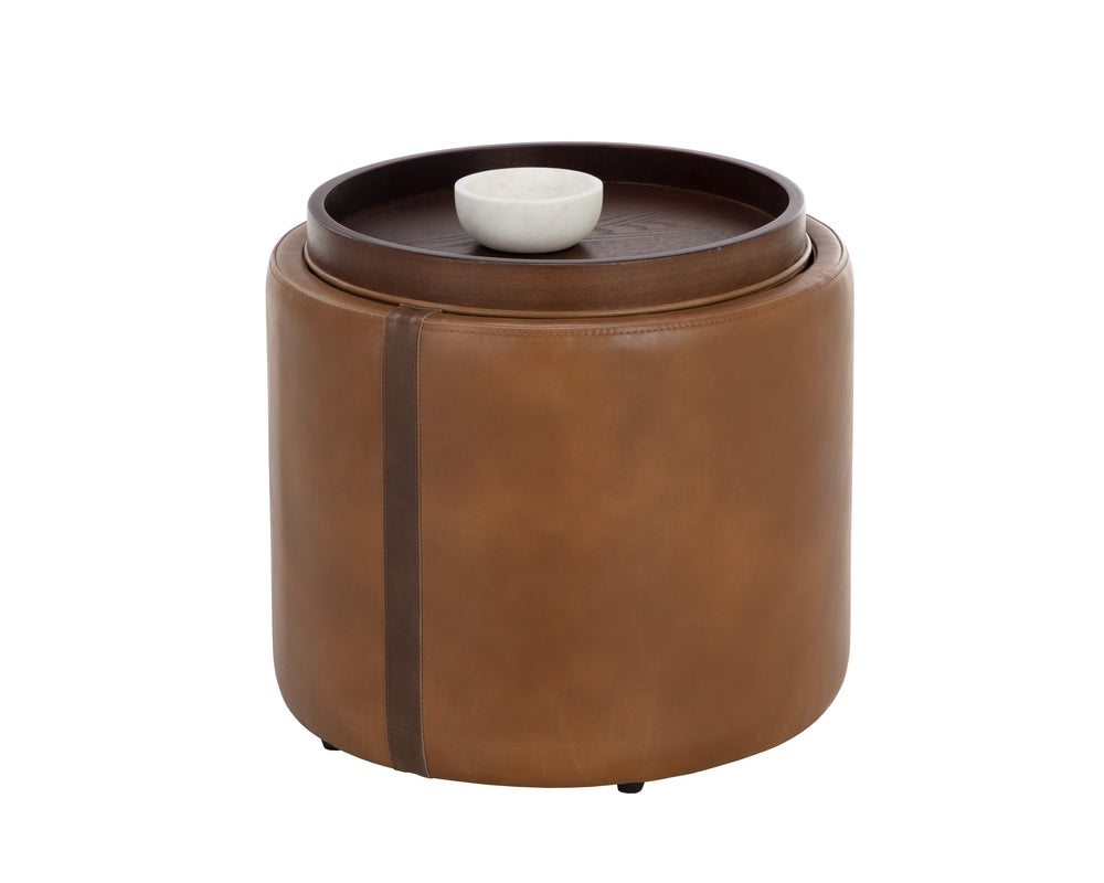 Sunpan Borelli Storage Ottoman - Retro-Inspired Design with Faux Leather and Birch Wood, Perfect for Any Space Tobacco Tan / Autumn Chestnut