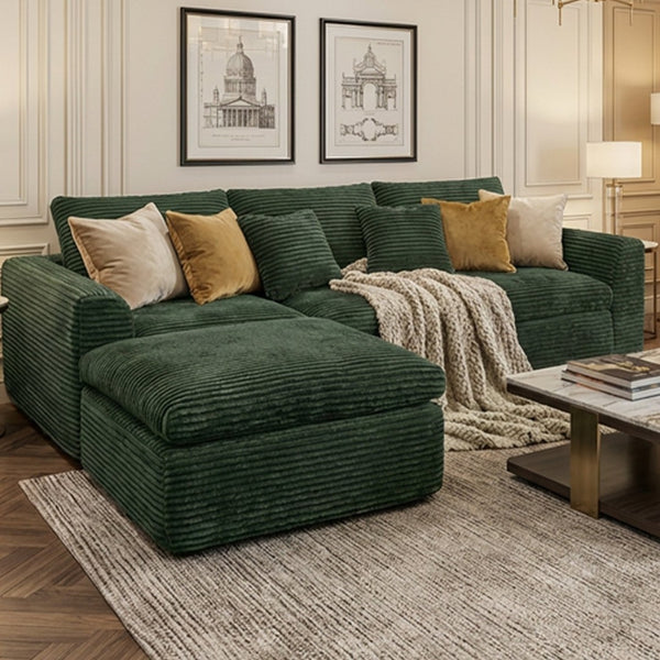 English Elm 108-inch Corduroy Sectional Sofa with Cloud Cushions for Relaxed Living Room Lounging W5105S00003