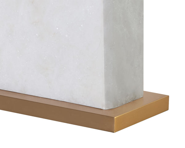 Sunpan Rovira Table Lamp - Hand-Carved Alabaster Elegance with Brushed Gold Base & Soft Linen Shade Glow