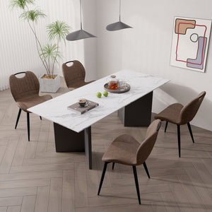 English Elm Dining Chair Set Of 2 - Modern Armless Pu Leather Chairs With Ergonomic Backrest & Solid Wood Legs T3950P396417