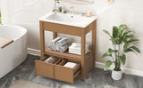 English Elm 30" Bathroom Vanity With Sink Top, Bathroom Cabinet With Open Storage Shelf and Two Drawers, Brown