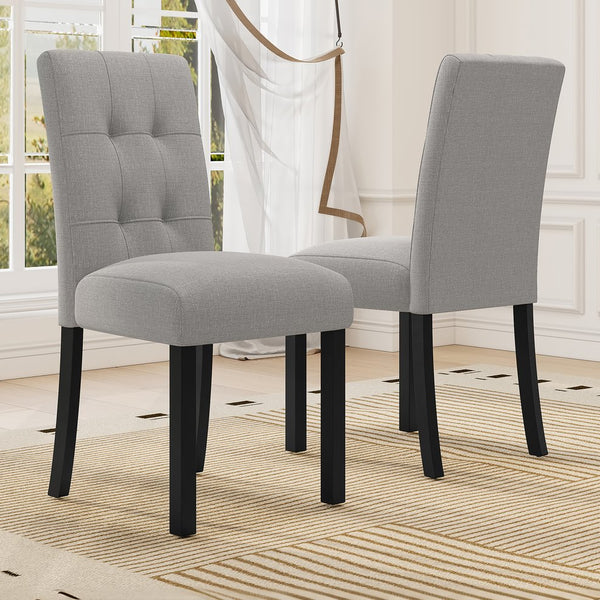 English Elm 4 Piece Modern Tufted Dining Chair Set with Rustic Linen Upholstery, Black Rubber Wood Legs, Durable Comfort and 250 lb Capacity Gray N752P317334E