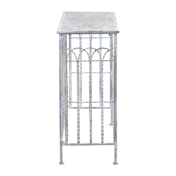 English Elm 40x14x31" Iron Entryway Console Table Twisted Bars Arched Panel Weathered Silver Finish W2078P453139