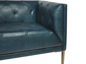 Sunpan Westin Sofa - Timeless Elegance with Diamond Tufting and Antique Brass Feet for Stylish Living Spaces Vintage Peacock Leather