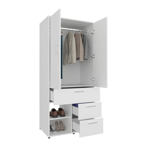 English Elm Alpine tall armoire with double doors, hanging rod and shelves for compact bedrooms and closets White 46.46 L x 24.8 W x 5.51 H B070S00374