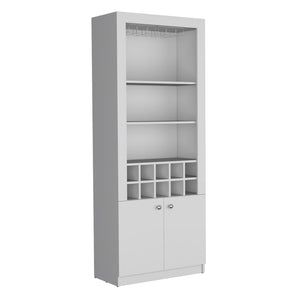 English Elm Nero 74-Inch Tall Bar Cabinet with 10-Bottle Cubbies, 16 Stemware Slots, 4 Shelves — White Modern Storage B070P188834