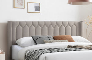 English Elm Modern Burlap Platform Bed Queen with Geometric Diamond Tufted Headboard, Sleek No-Box Spring Design Light Brown 66 L x 23 W x 9 H B011P238959