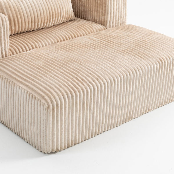 English Elm Oversized Corduroy Floor Lounge Chair with Modular Ottoman All Foam Deep Seat Beige W3326S00026