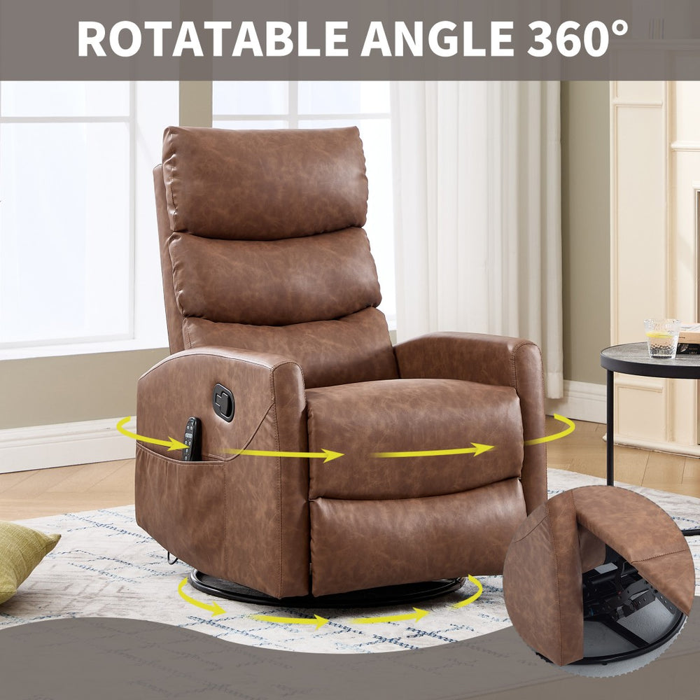 English Elm Heat Massage Rocker Recliner Swivel Chair with Lumbar Warmth in Soft Fabric W3224P357577