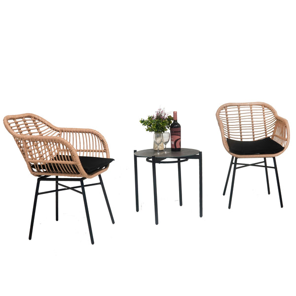 English Elm 3 Pieces Of Luxury Outdoor Wicker Furniture Set - Chic Bistro Table & Chairs For Small Spaces! W2337P180765