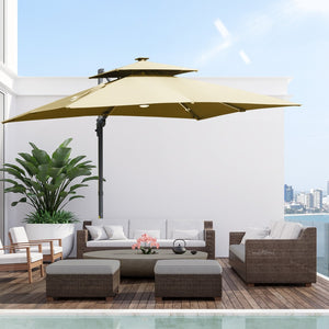English Elm Outsunny 10Ft Solar Led Cantilever Umbrella - 360° Rotation, Tilt, Crank For Stylish Outdoor Shade W2225P217592-GIGA
