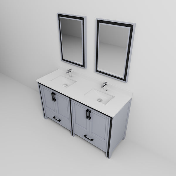 English Elm Dark Grey Double Bath Vanity 60 in W x 22 in D with White Quartz Top, Chrome Faucet, 22x32 Mirrors and Scratch-Resistant Countertop Protection B2731S01127
