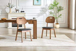 English Elm 2 Solid Walnut Toned Wood Dining Chairs Gray Fabric Seat Hollowed Backrest Modern Walnut+Black W1151P455537