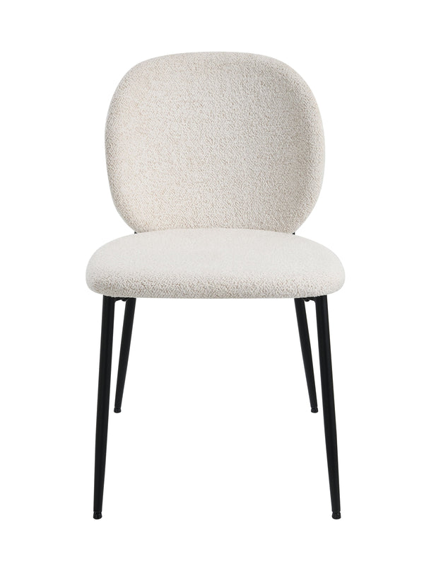 English Elm Klaus Modern White Bouclé Side Chair Set of 2 with Padded Seat & Back, Black Metal Frame, 220lb Capacity B2726P309349