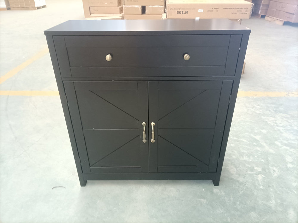 English Elm Kitchen Farmhouse Sideboard Buffet Cabinet with Drawer, Barn Doors & Adjustable Shelf, Black, Sturdy Organizer for Kitchen, Dining, Entryway W1706P281103