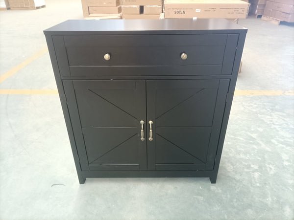 English Elm Kitchen Farmhouse Sideboard Buffet Cabinet with Drawer, Barn Doors & Adjustable Shelf, Black, Sturdy Organizer for Kitchen, Dining, Entryway W1706P281103