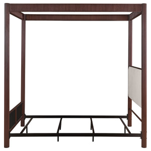 English Elm Tova Eastern King Canopy Bed with Upholstered Panels and Grooved Metal Posts B062P451993