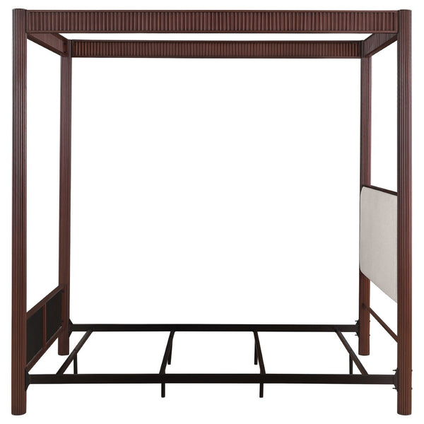 English Elm Tova Eastern King Canopy Bed with Upholstered Panels and Grooved Metal Posts B062P451993
