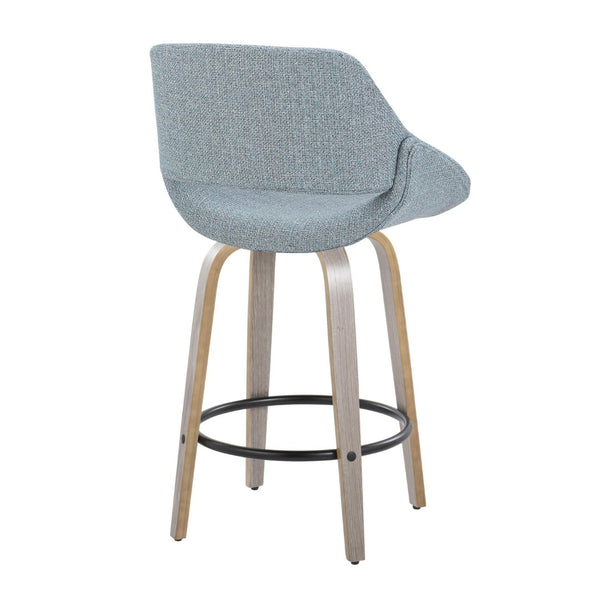English Elm Fixed-height Swivel Counterstools Blue Fabric Grey Wood Legs Modern Kitchen Set of 2 B202S01818