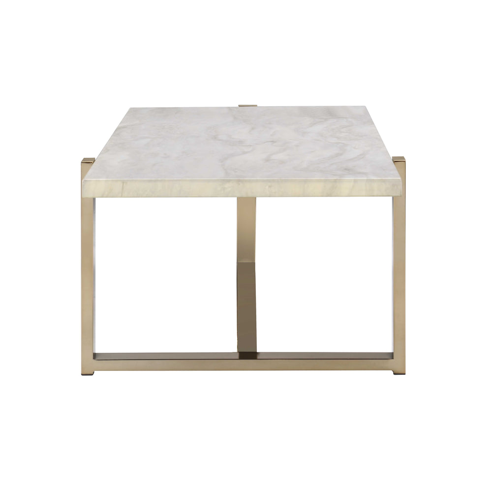 English Elm Feit Faux Marble Top Coffee Table with Champagne Metal Frame, Durable Engineered Stone Surface B2726P256201
