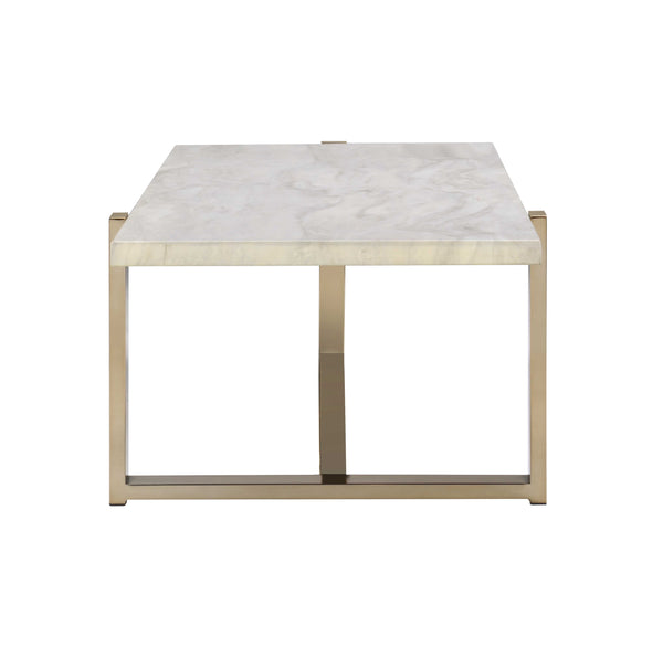 English Elm Feit Faux Marble Top Coffee Table with Champagne Metal Frame, Durable Engineered Stone Surface B2726P256201