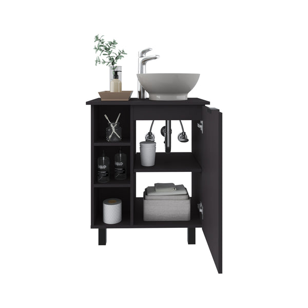 English Elm Stites 28.7" Black Vanity Sink with Integrated Basin, Engineered Wood, Ample Storage, Modern Design B092P329253