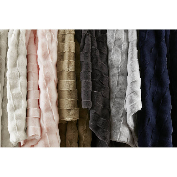 JLA Home Madison Park - Faux Plush Faux Fur Throw with Basket-Weave Texture, Machine-Washable, Oeko‑Tex Certified Comfort and Style Grey MP50-8256