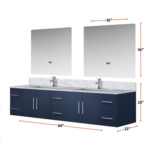 English Elm Navy Double Bath Vanity 84" W x 22" D with Carrara Marble Top, Chrome Faucet & 36" LED Mirrors Durable Finish B2731S01052