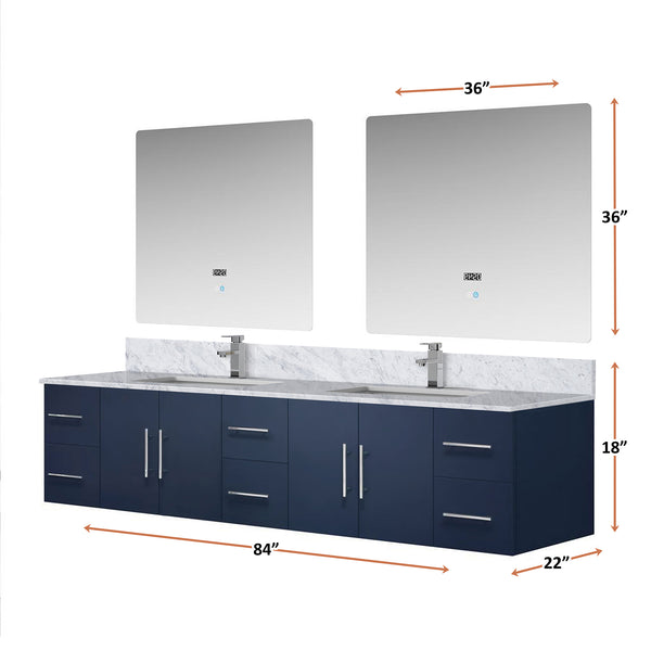 English Elm Navy Double Bath Vanity 84" W x 22" D with Carrara Marble Top, Chrome Faucet & 36" LED Mirrors Durable Finish B2731S01052