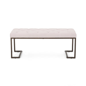 English Elm Christopher Knight Home® - Upholstered Button Tufted Bench In Beige With Bronze Legs - Elegant Accent For Any Space! N757P256383A