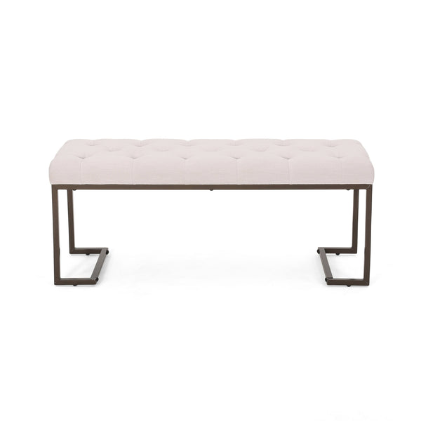 English Elm Christopher Knight Home® - Upholstered Button Tufted Bench In Beige With Bronze Legs - Elegant Accent For Any Space! N757P256383A